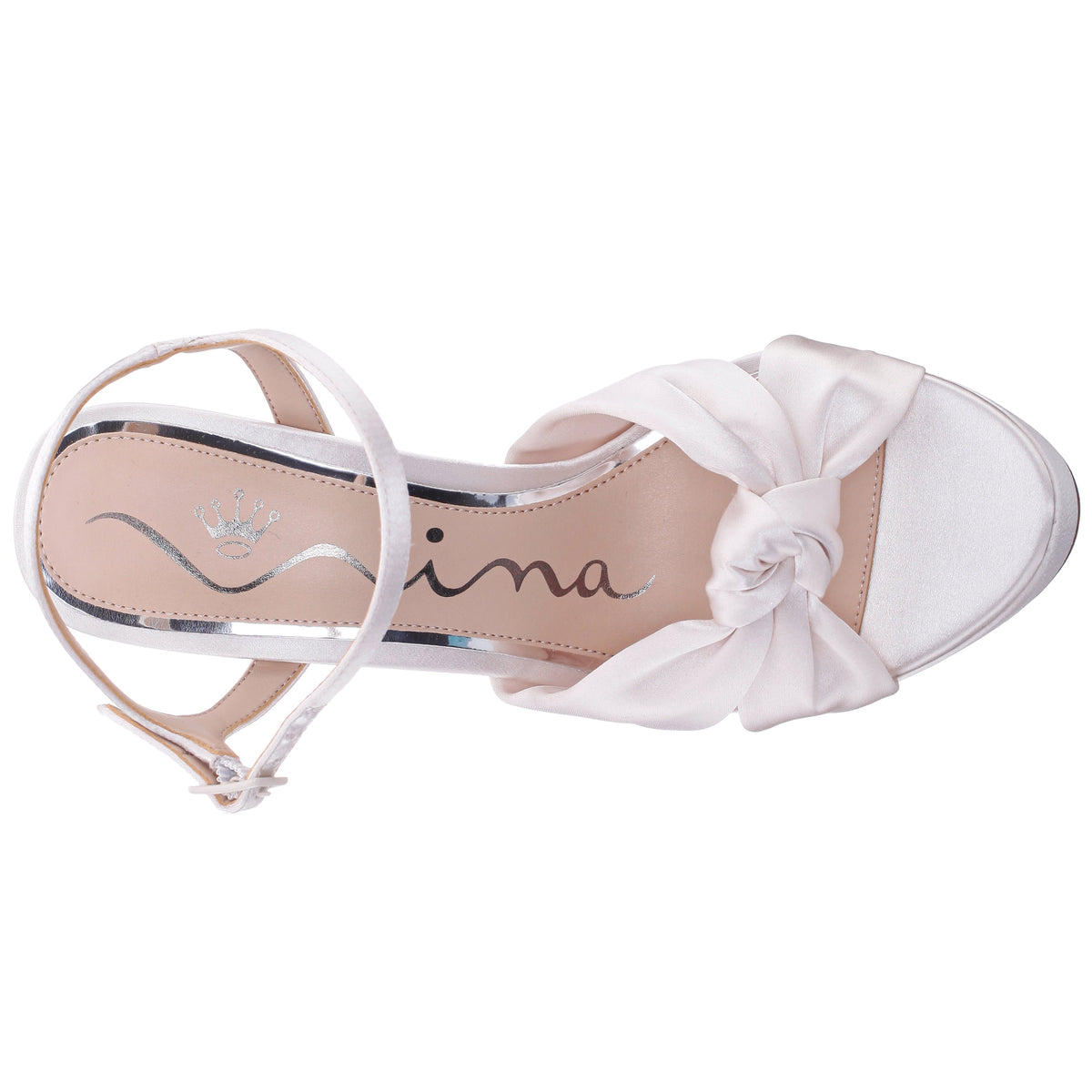 Nina Shoes Sherlee White Satin Ultra-High Block Heel Platform Sandal