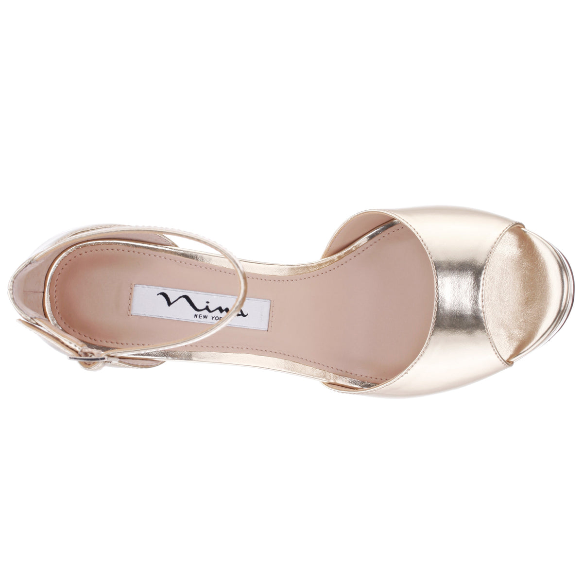 Nina Shoes Famia Platino Metallic Stiletto Platform Sandals with Ankle-Strap