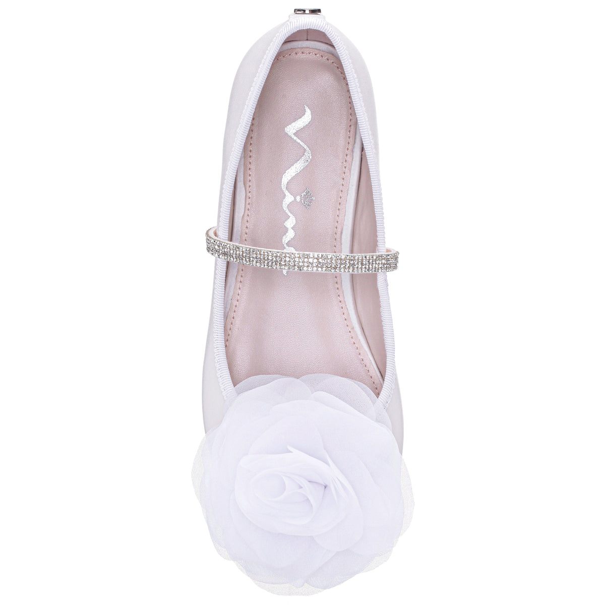 Nina Shoes Girls Jory White Pearlized Flower Ballet Flats