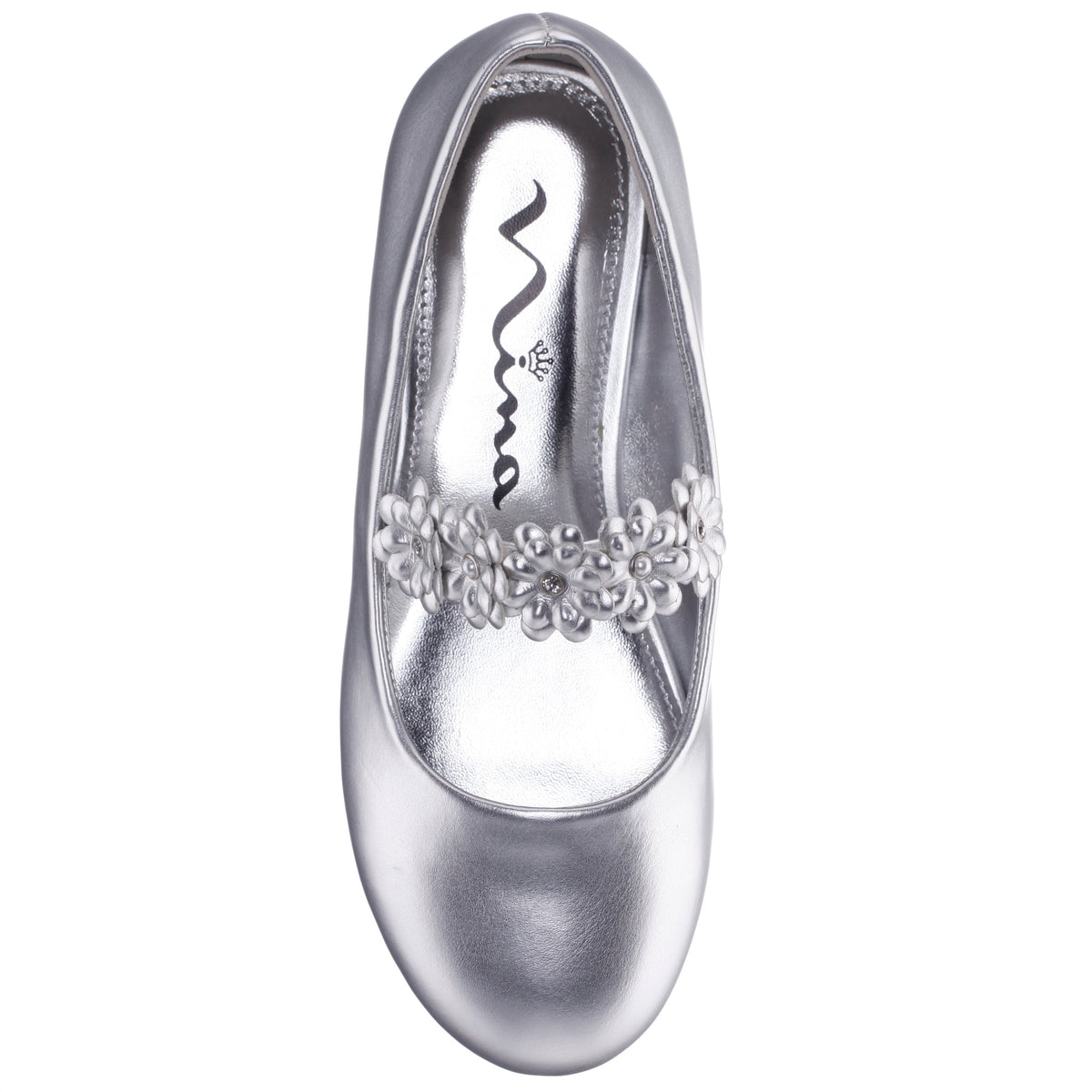 Nina Shoes Girls Rozy Silver Metallic Ballet Dress Shoes