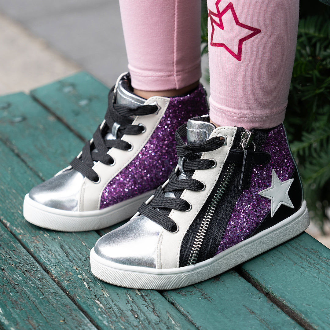 Nina Shoes Girls Yuti White Glitter High Top Sneakers