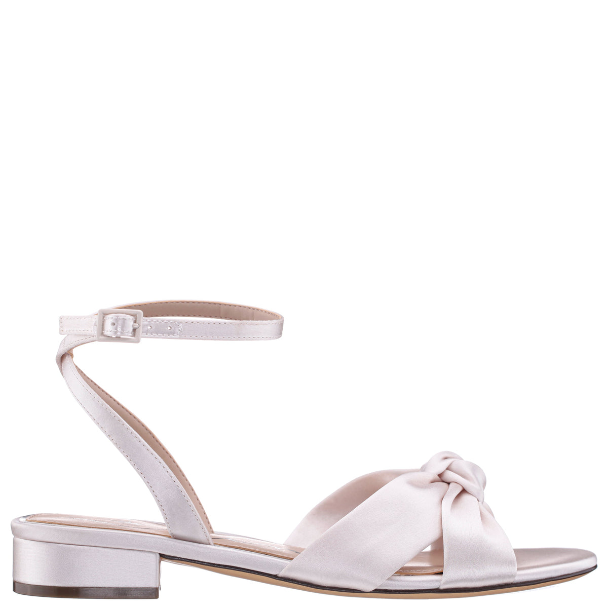 Nina Shoes Sulma White Satin Block-Heel Flat Sandals with Ankle-Strap