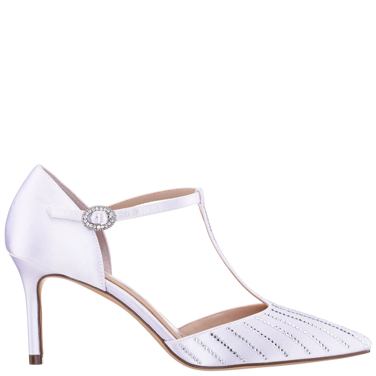 Nina Shoes Neddie White Satin T-strap Mid-Heel Pump
