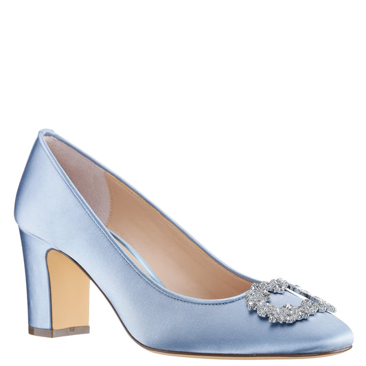 Nina Shoes Giovia Blue Satin Block Heel Pump