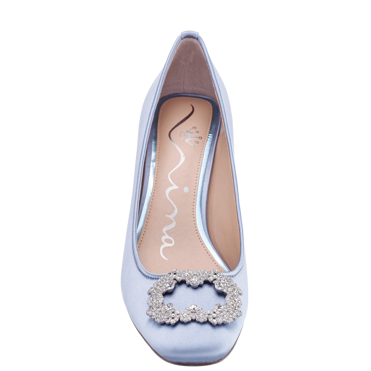 Nina Shoes Giovia Blue Satin Block Heel Pump