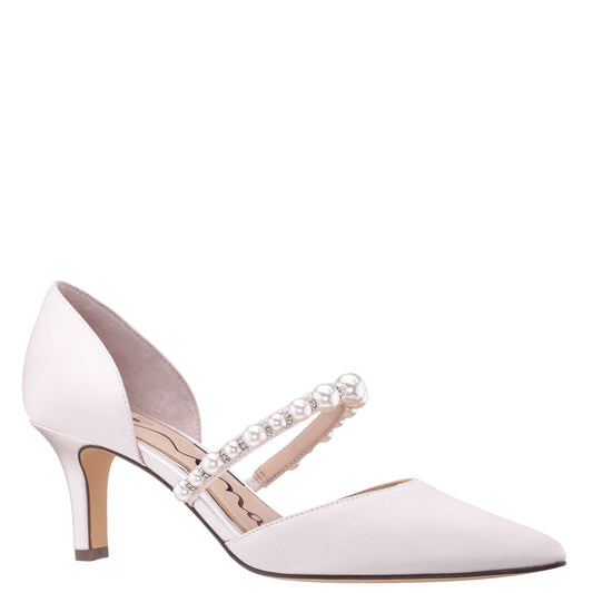 Nina Shoes Blair White Satin Mid-Heel Pumps