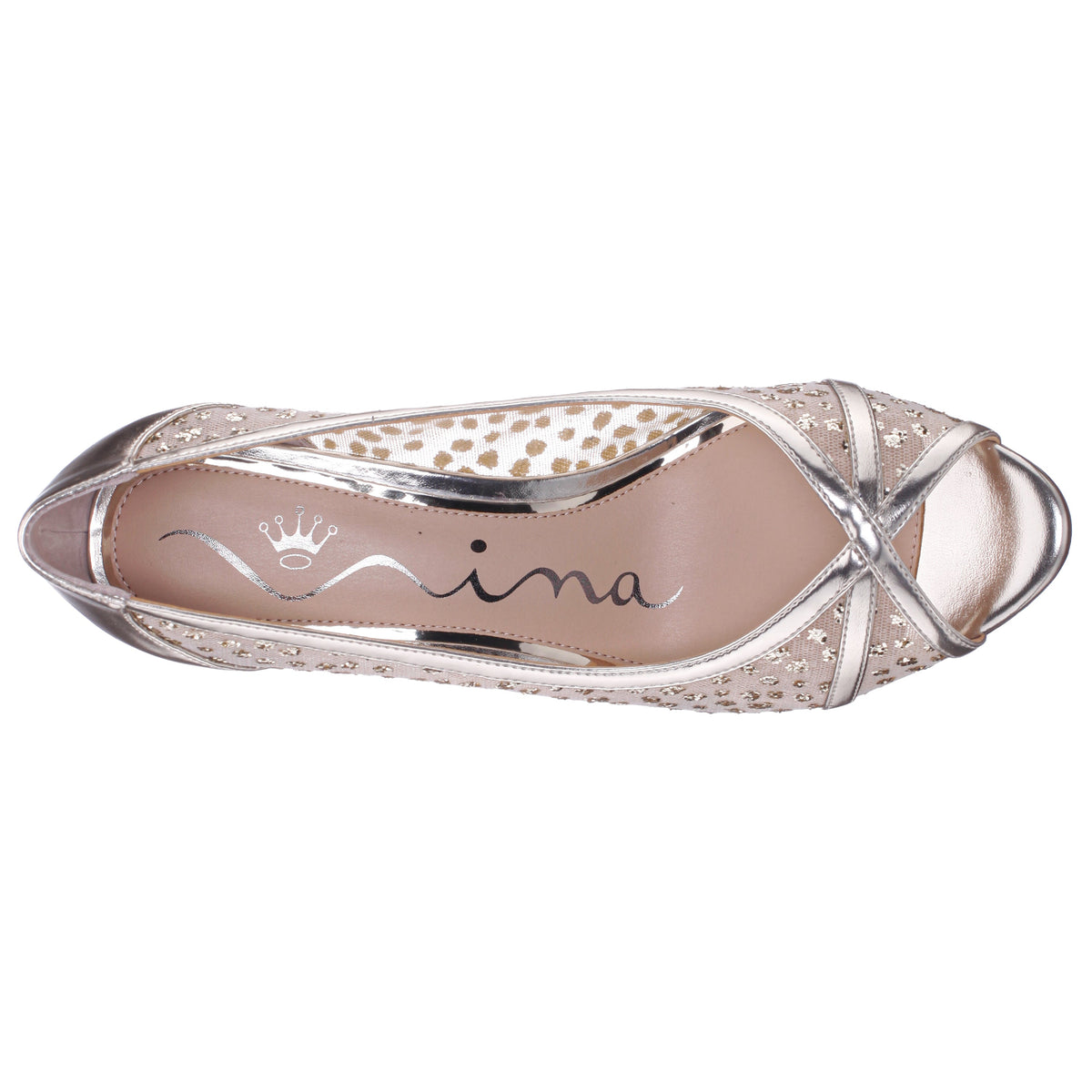 Nina Shoes Flavia Gold Metallic Mid-Heel Peep Toe Pump
