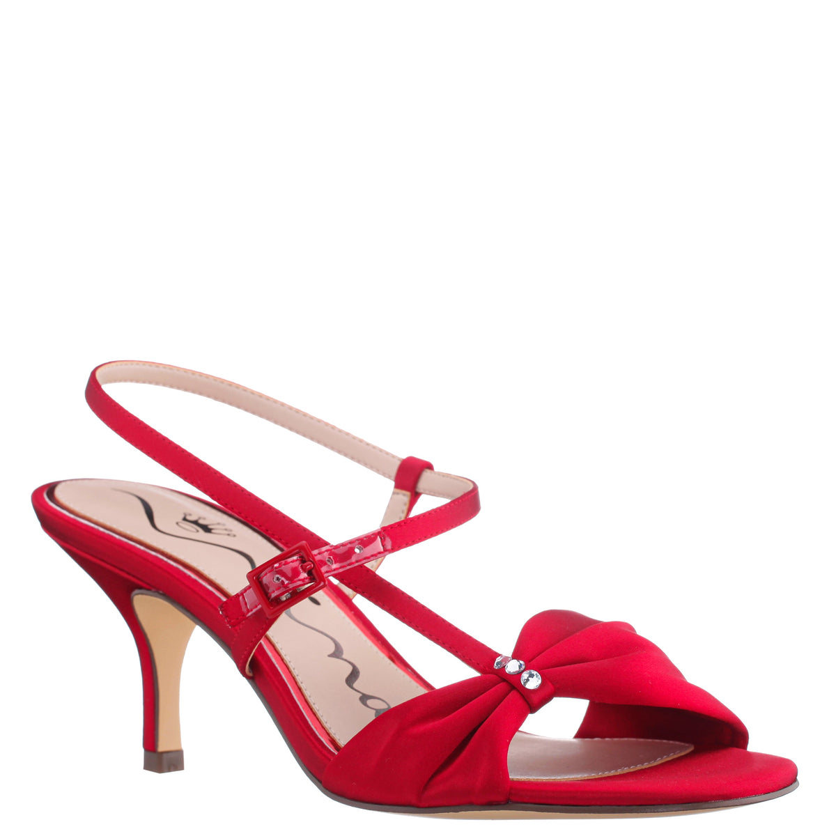 Nina Shoes Brigida Red Rouge Satin Mid-Heel Sandal