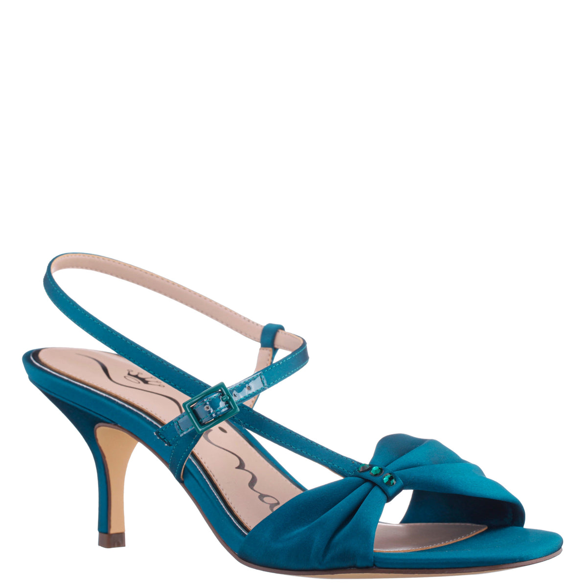 Nina Shoes Brigida Blue Satin Mid-Heel Sandal