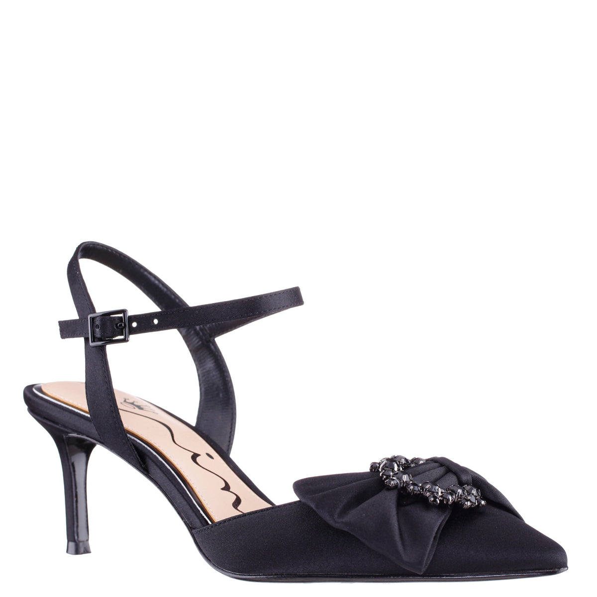 Nina Shoes Naomia Black Satin Mid-Heel Pump