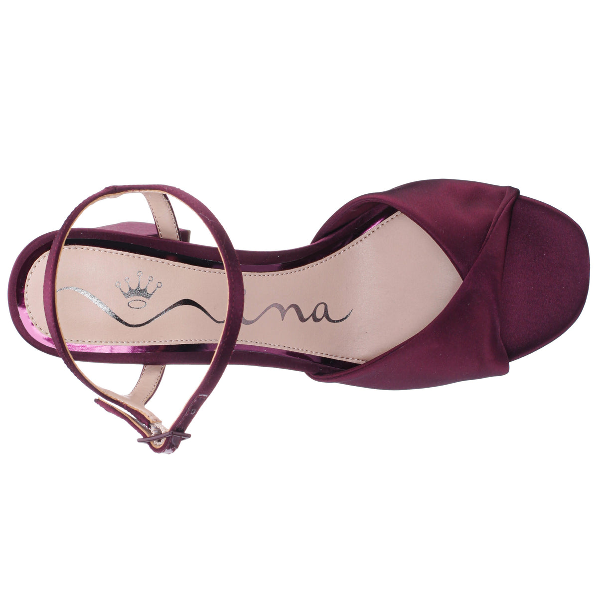 Nina Shoes Suzon Red Satin Block Mid-Heel Platform Sandal