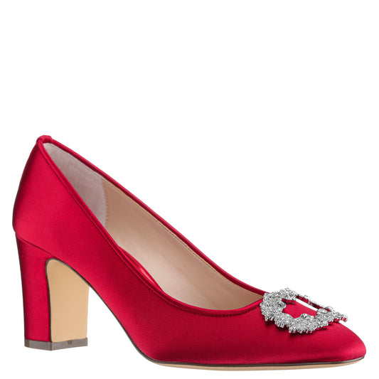Nina Shoes Giovia Red Satin Block Heel Pump