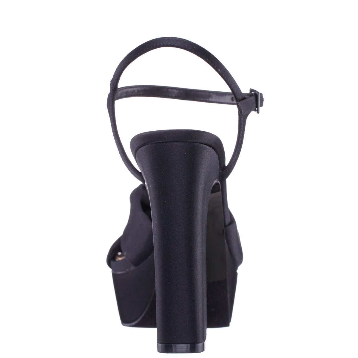 Nina Shoes Sherlee Black Satin Ultra-High Block Heel Platform Sandal
