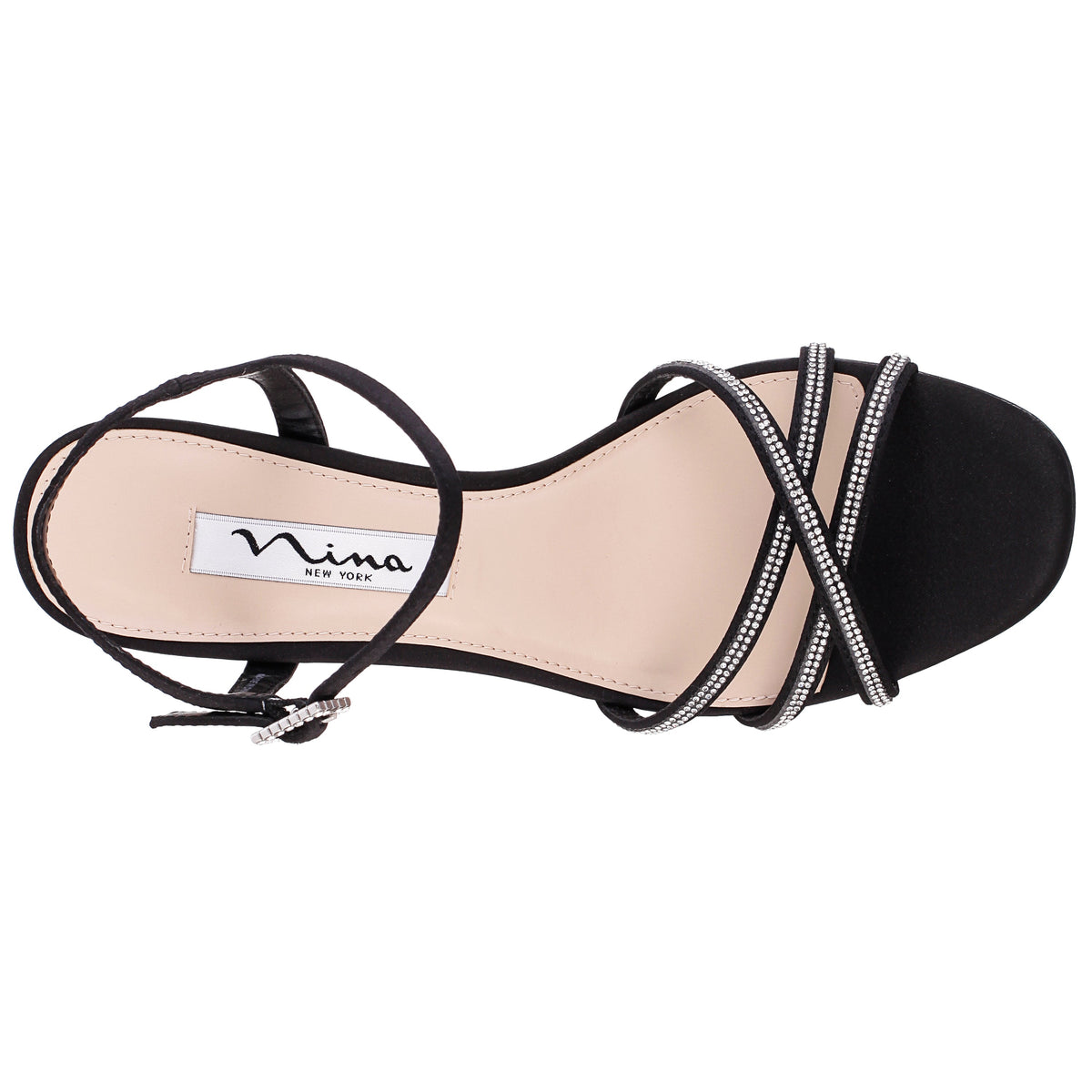 Nina Shoes Bobby Black Satin Mid-Heel Sandals