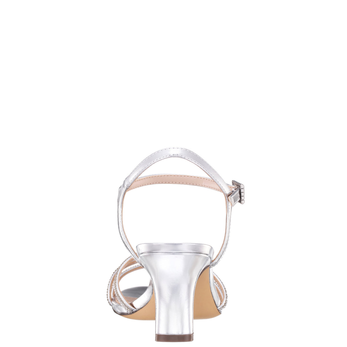 Nina Shoes Bobby Silver Metallic Mid-Heel Sandals with Ankle-Strap