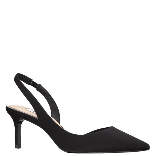 Nina Shoes Nina60s Black Satin Mid-Heel Slingback Pumps