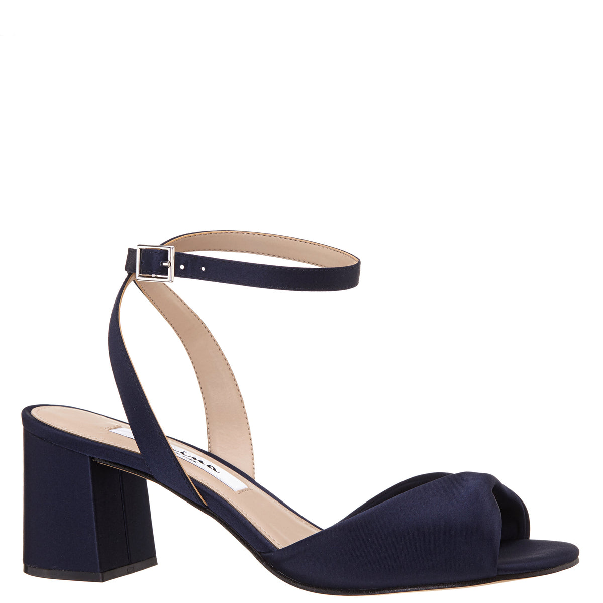 Nina Shoes Nigella Blue Satin Block-Heel Sandals with Ankle-Strap