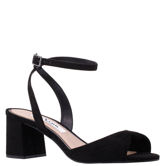 Nina Shoes Nigella Black Suedette Block-Heel Sandals with Ankle-Strap