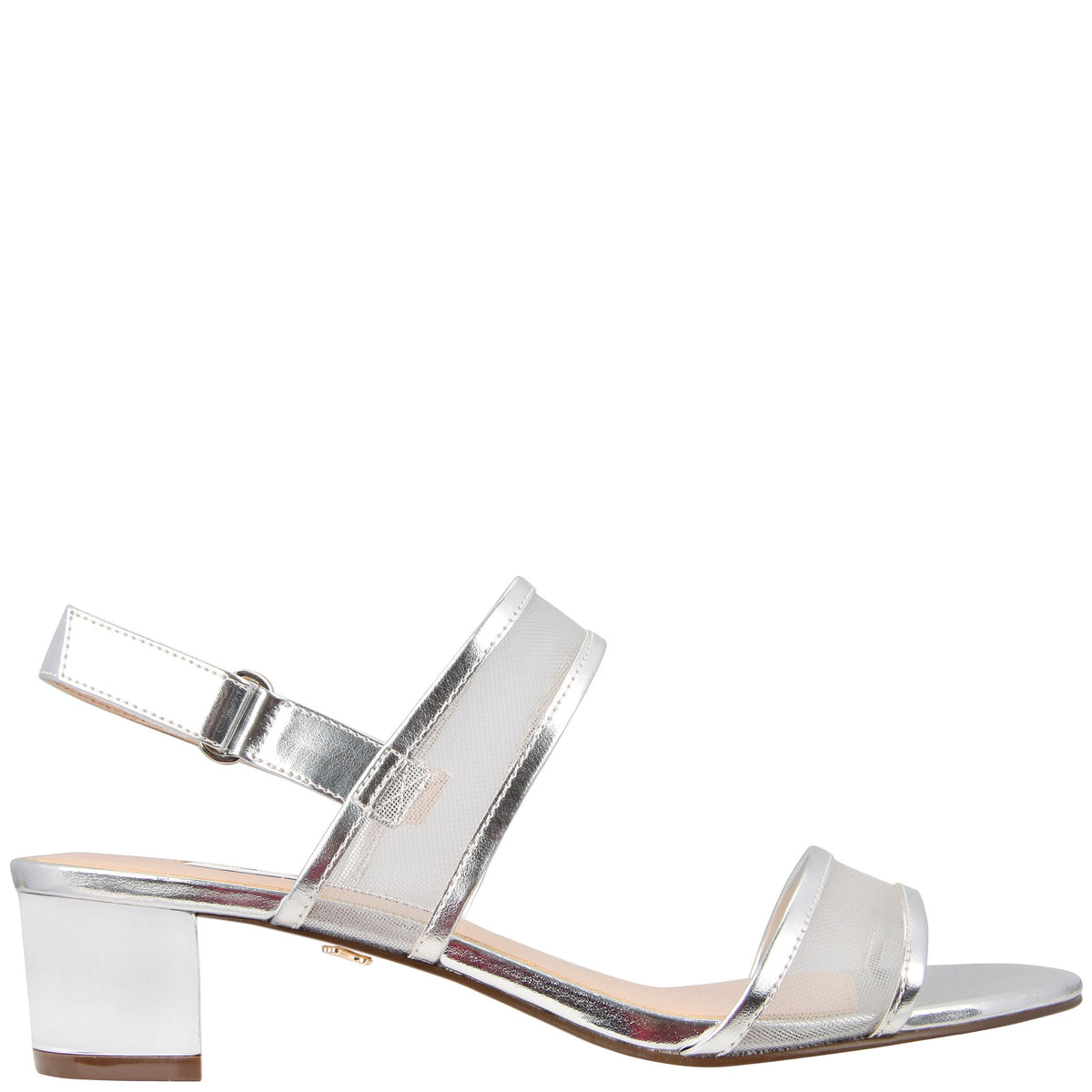 Nina Shoes Ganice Silver Metallic Foil with Mesh Block-Heel Hook & Loop Sandals