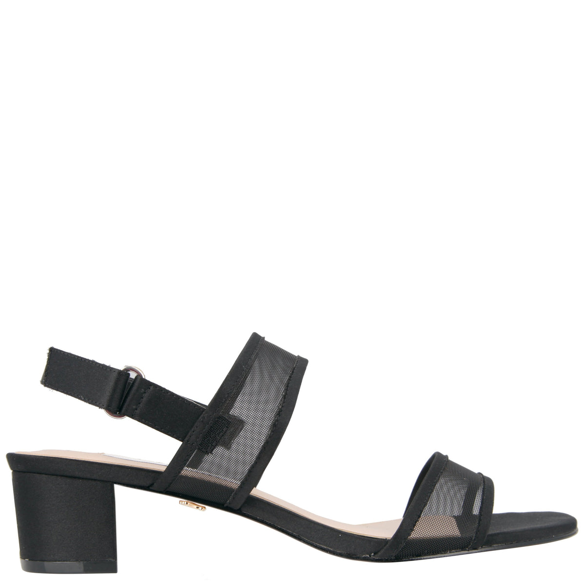 Nina Shoes Ganice Black Satin with Mesh Block-Heel Hook & Loop Sandals