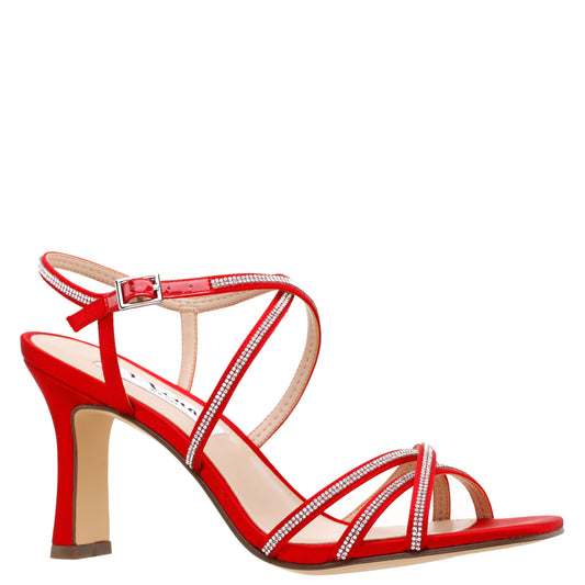 Nina Shoes Anna Red Satin Mid-Heel Sandals