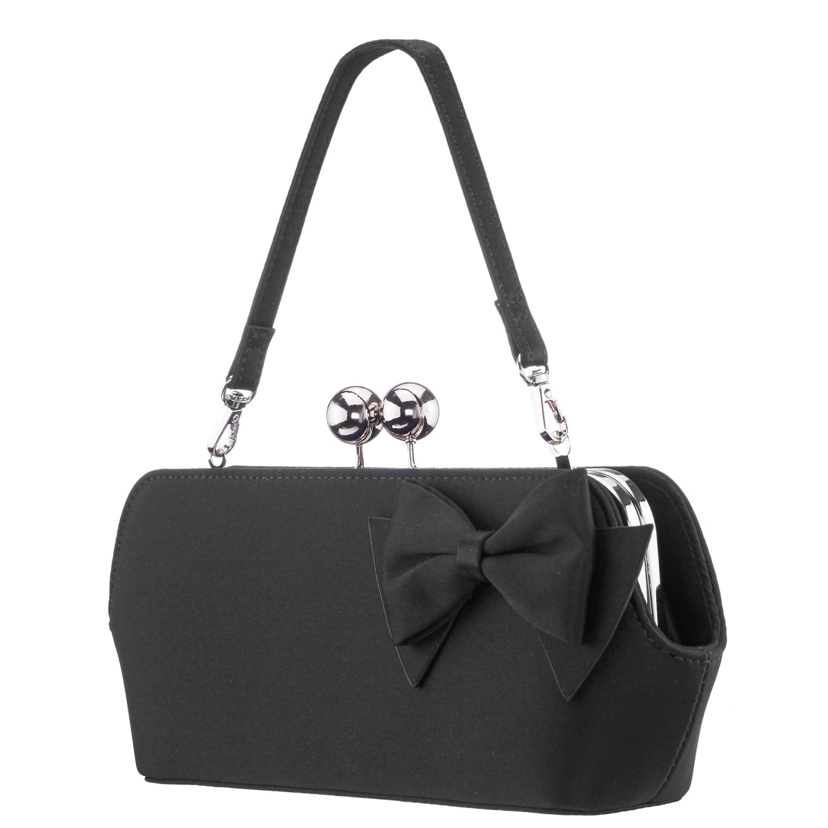 Nina Shoes Kenji-K Black Satin Frame Clutch