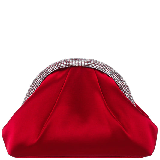 Nina Shoes Jane Red Satin/Glass Crystal Frame Clutch