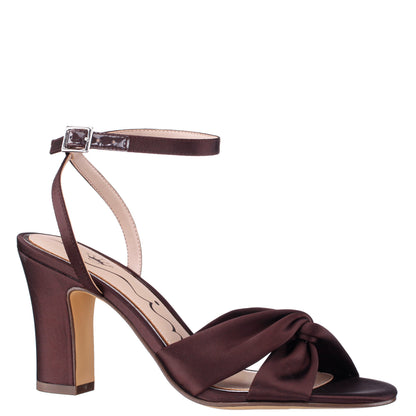 Nina Shoes Ashley Brown Satin Block-Heel Sandals