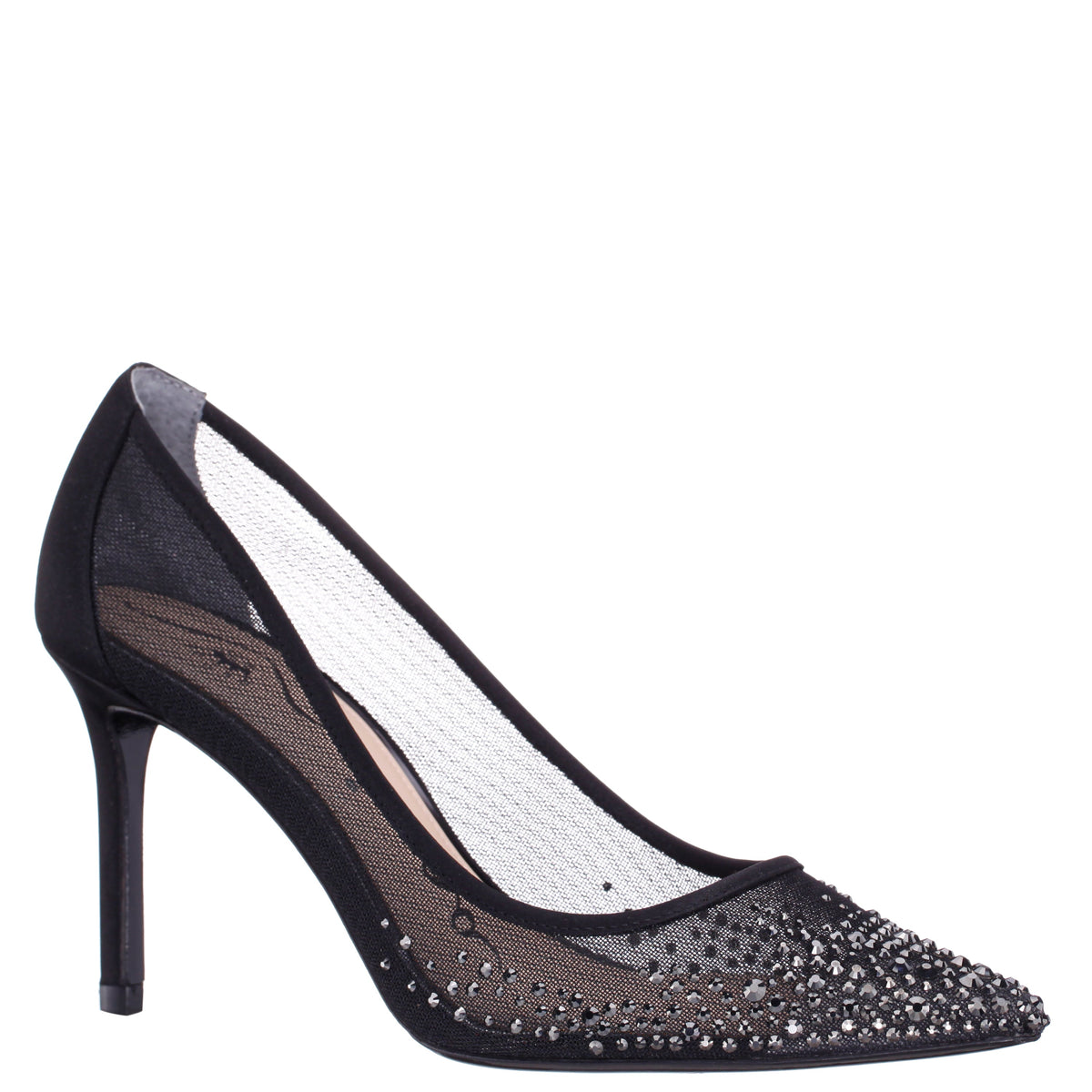 Nina Shoes Nalia Black Mesh with Faceted Crystals High-Heel Pumps