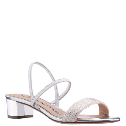 Nina Shoes Gessica Silver Metallic Straw Block Heel Sandal