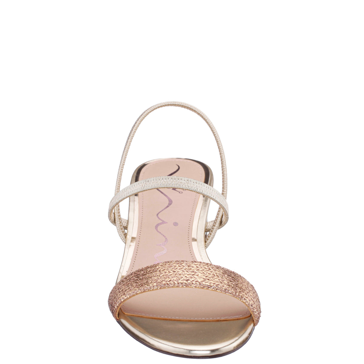 Nina Shoes Gessica Gold Metallic Straw Block Heel Sandal