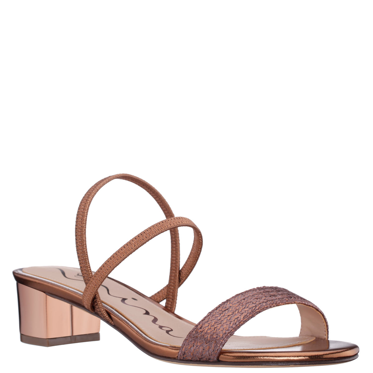 Nina Shoes Gessica Brown Metallic Straw Block Heel Sandal
