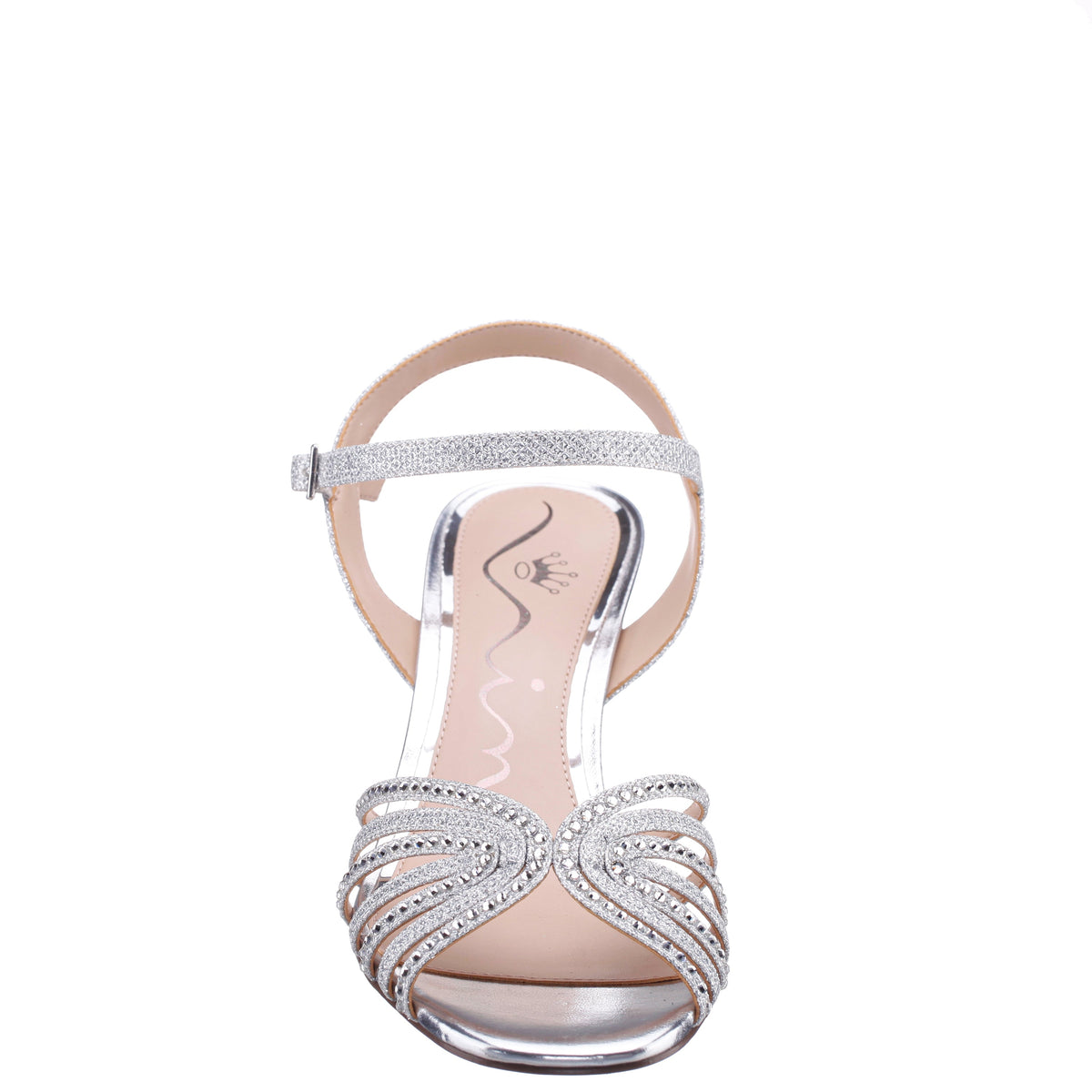 Nina Shoes Bryna Silver Ankle Strap Mid-Heel Sandals