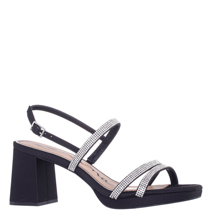 Nina Shoes Berna Black Satin Block-Heel Platform Sandals