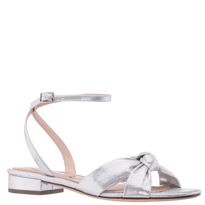 Nina Shoes Sulma Silver Metallic Suedette Block-Heel Flat Sandals with Ankle-Strap