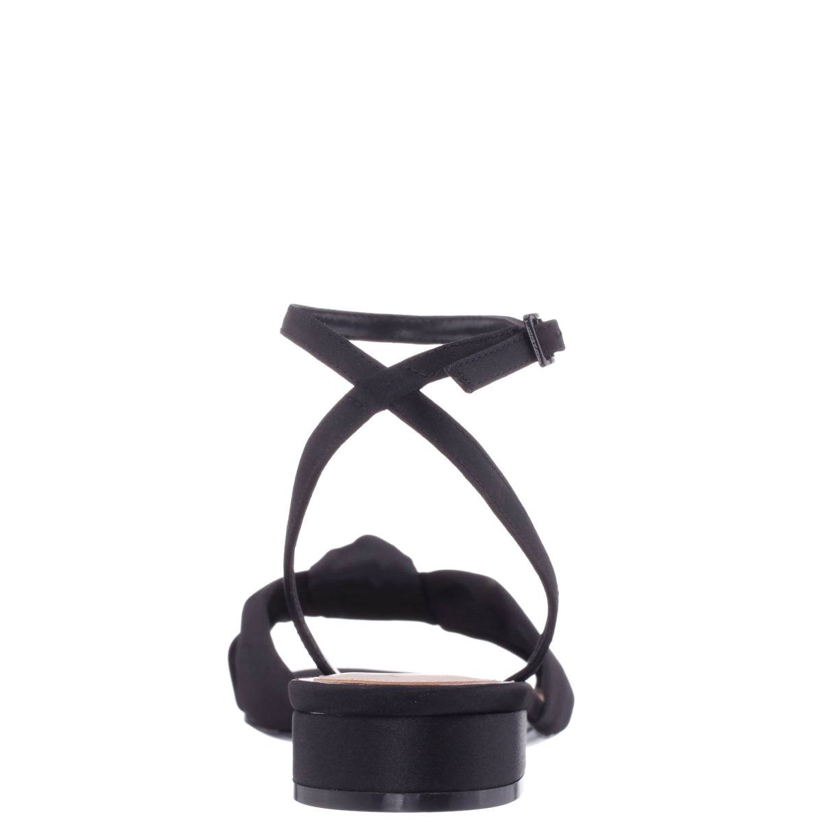 Nina Shoes Sulma Black Satin Block-Heel Flat Sandals with Ankle-Strap