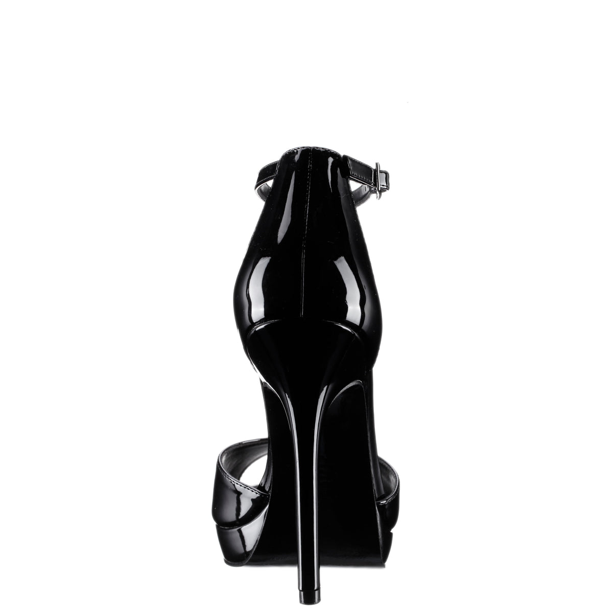 Nina Shoes Famia Black Patent Leatherette Stiletto Platform Sandals with Ankle-Strap