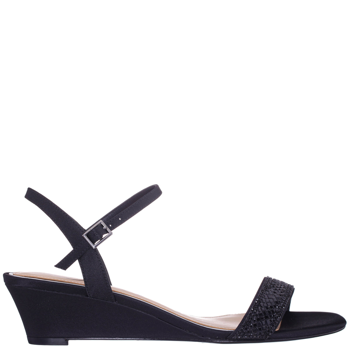 Nina Shoes Vonda Black Satin Low-Heel Wedge Sandal