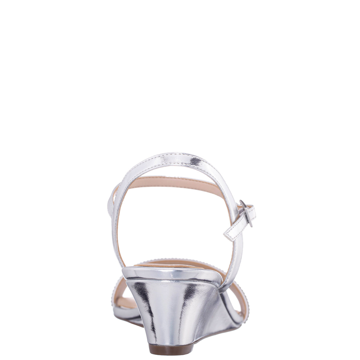 Nina Shoes Vonda Silver Metallic Foil Low-Heel Wedge Sandal