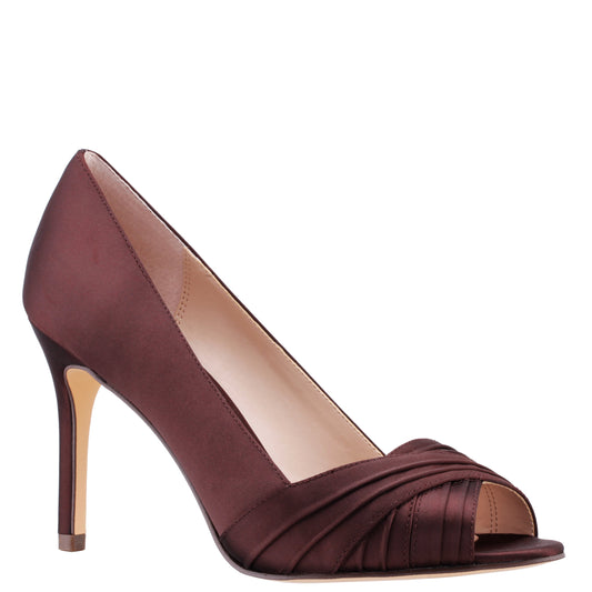 Nina Shoes Rhiyana Brown Satin Peep Toe High-Heel Classic Pump