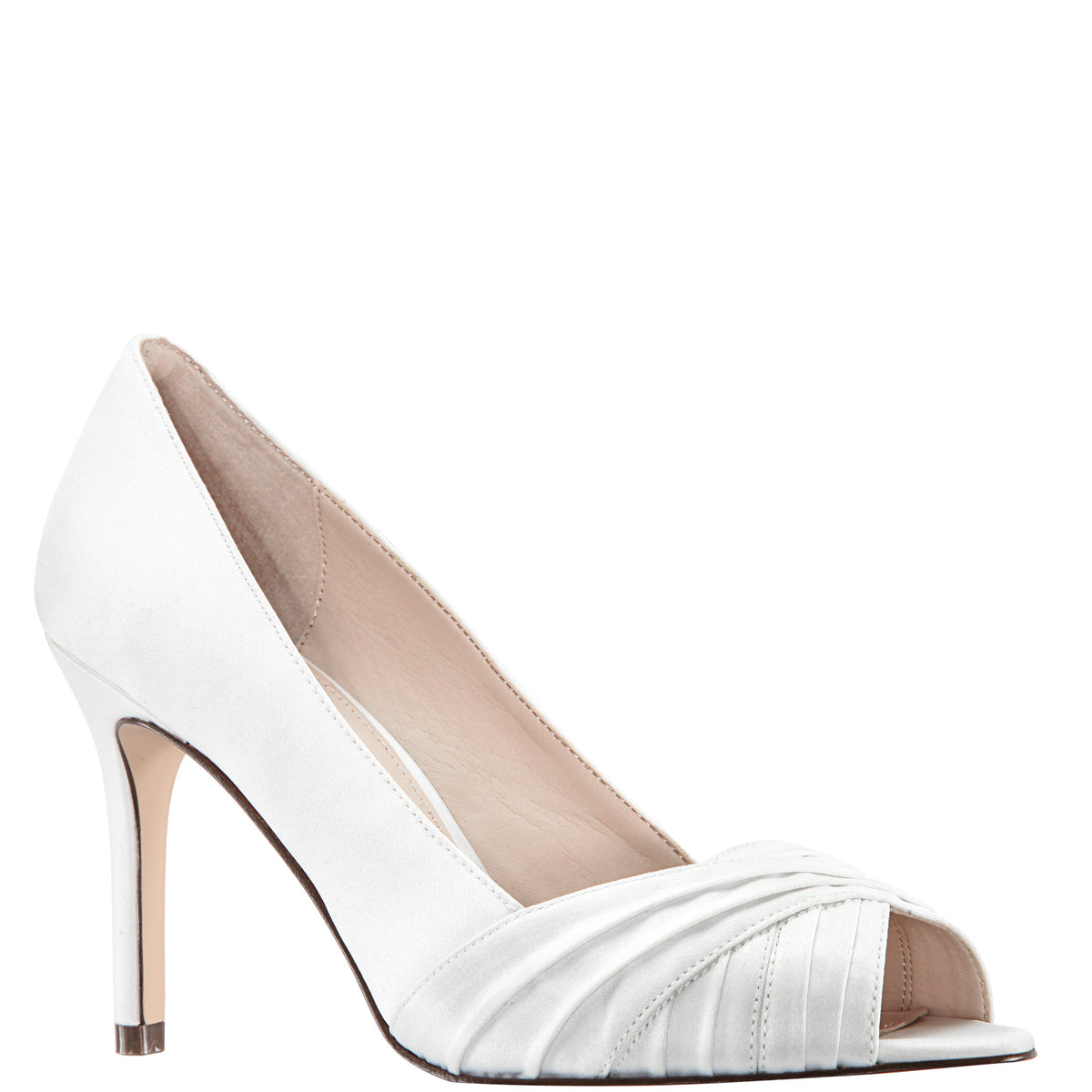 Nina Shoes Rhiyana White Satin Peep Toe High-Heel Classic Pump