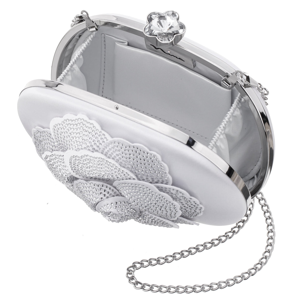 Nina Shoes Flores White Crystal Embellished Flower Minaudiere