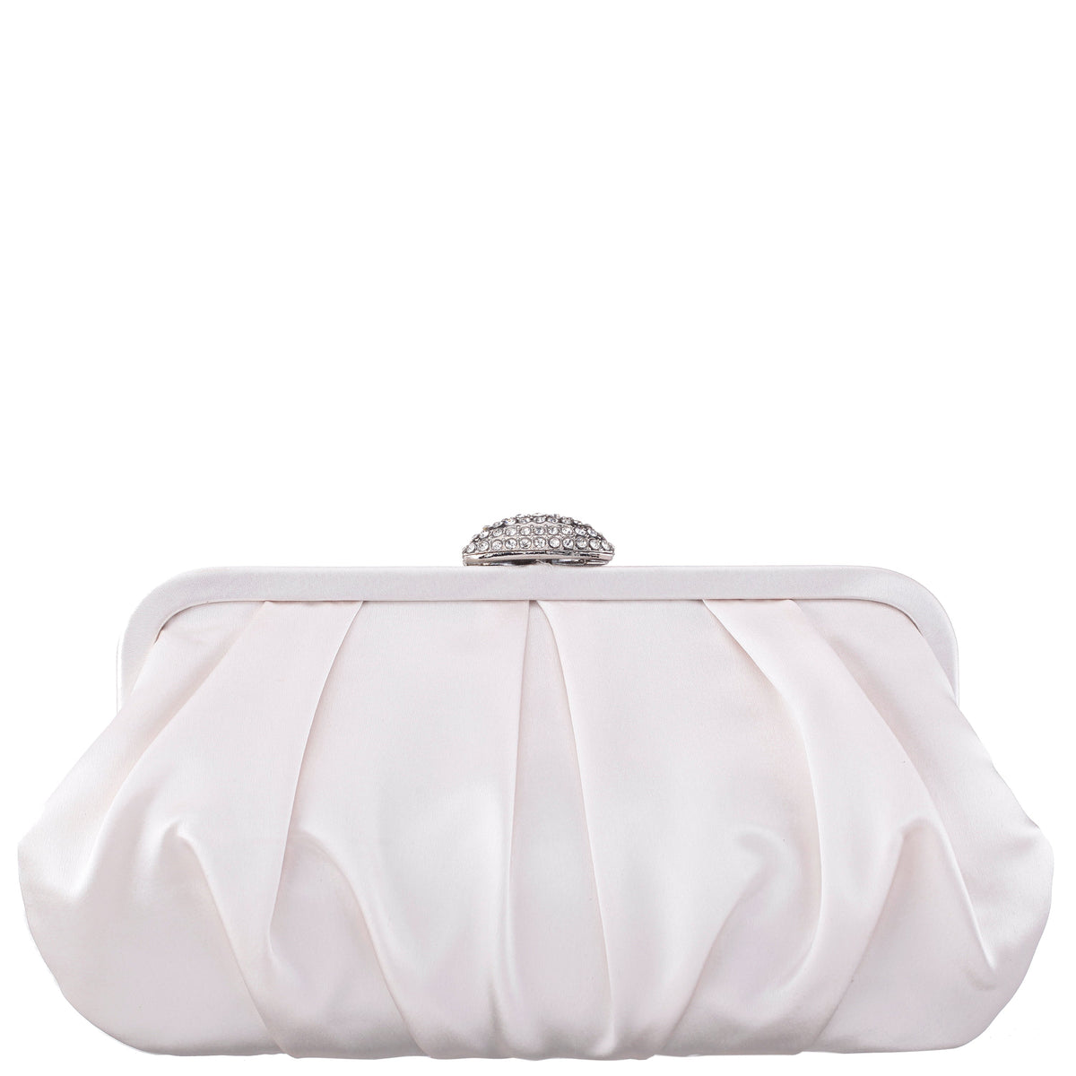 Nina Shoes Concord Ivory Pleated Frame Clutch With Crystal Clasp