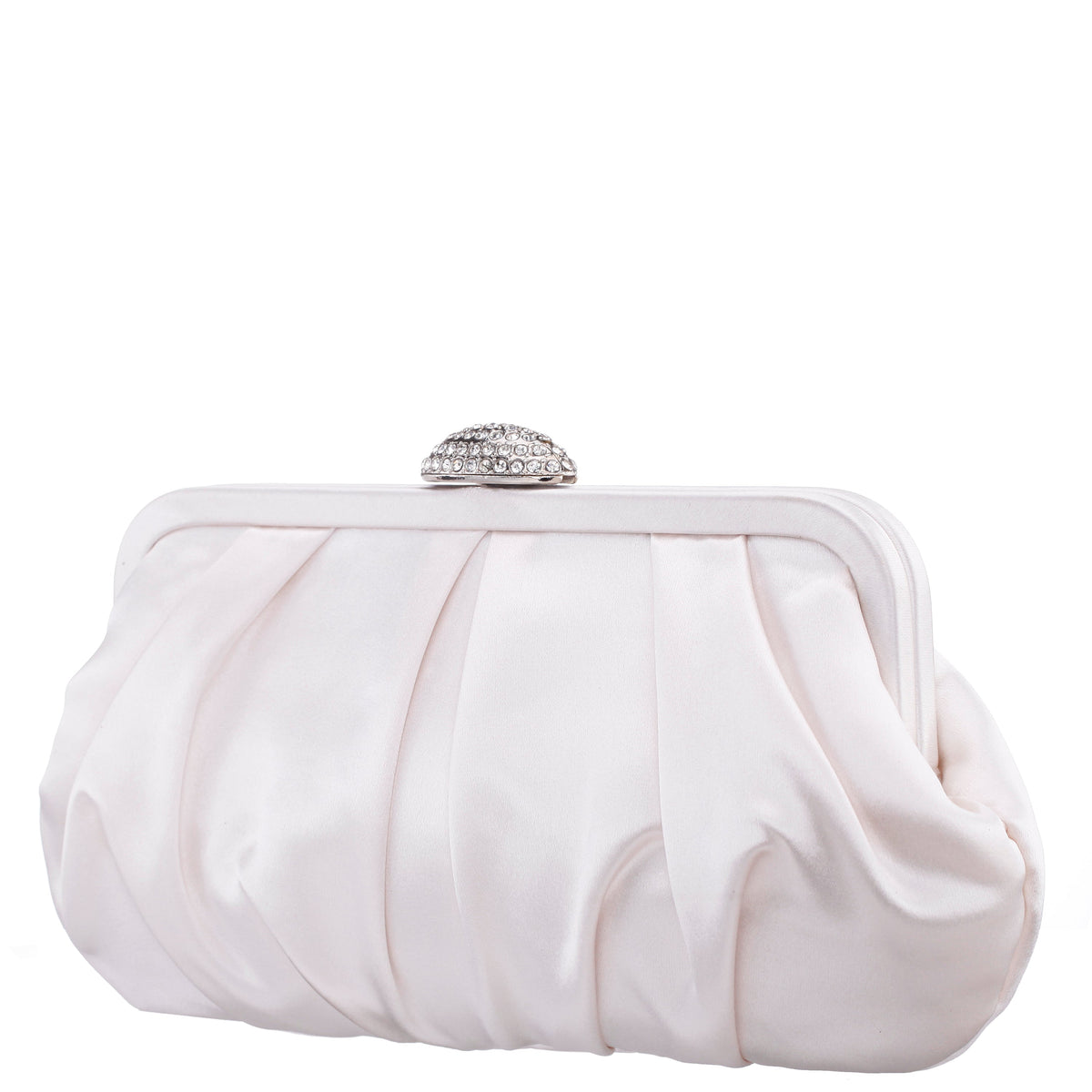 Nina Shoes Concord Ivory Pleated Frame Clutch With Crystal Clasp