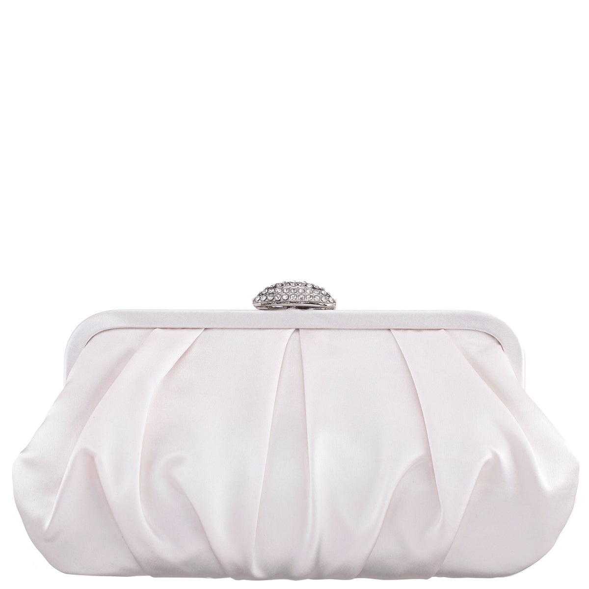 Nina Shoes Concord Ivory Pleated Frame Clutch With Crystal Clasp