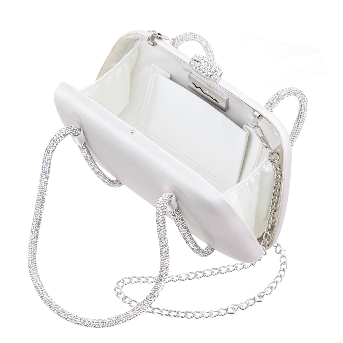 Nina Shoes Camara Beige Satin/Glass Crystal Minaudiere