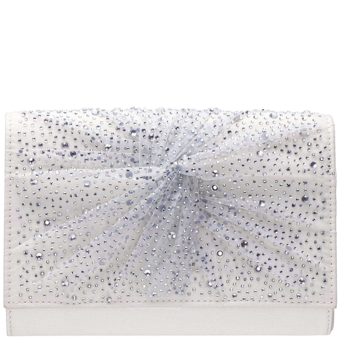 Nina Shoes Zoria Beige Chiffon/Satin/Glass Crystal Clutch