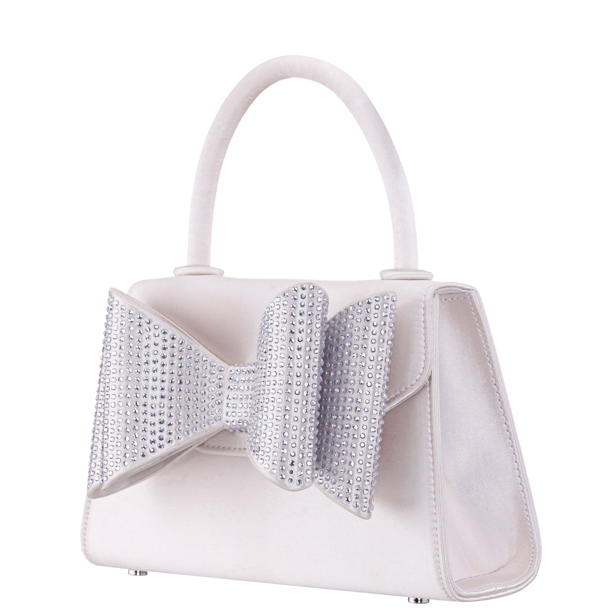 Nina Shoes Alila Beige Satin/Glass Crystal Satchel Bag