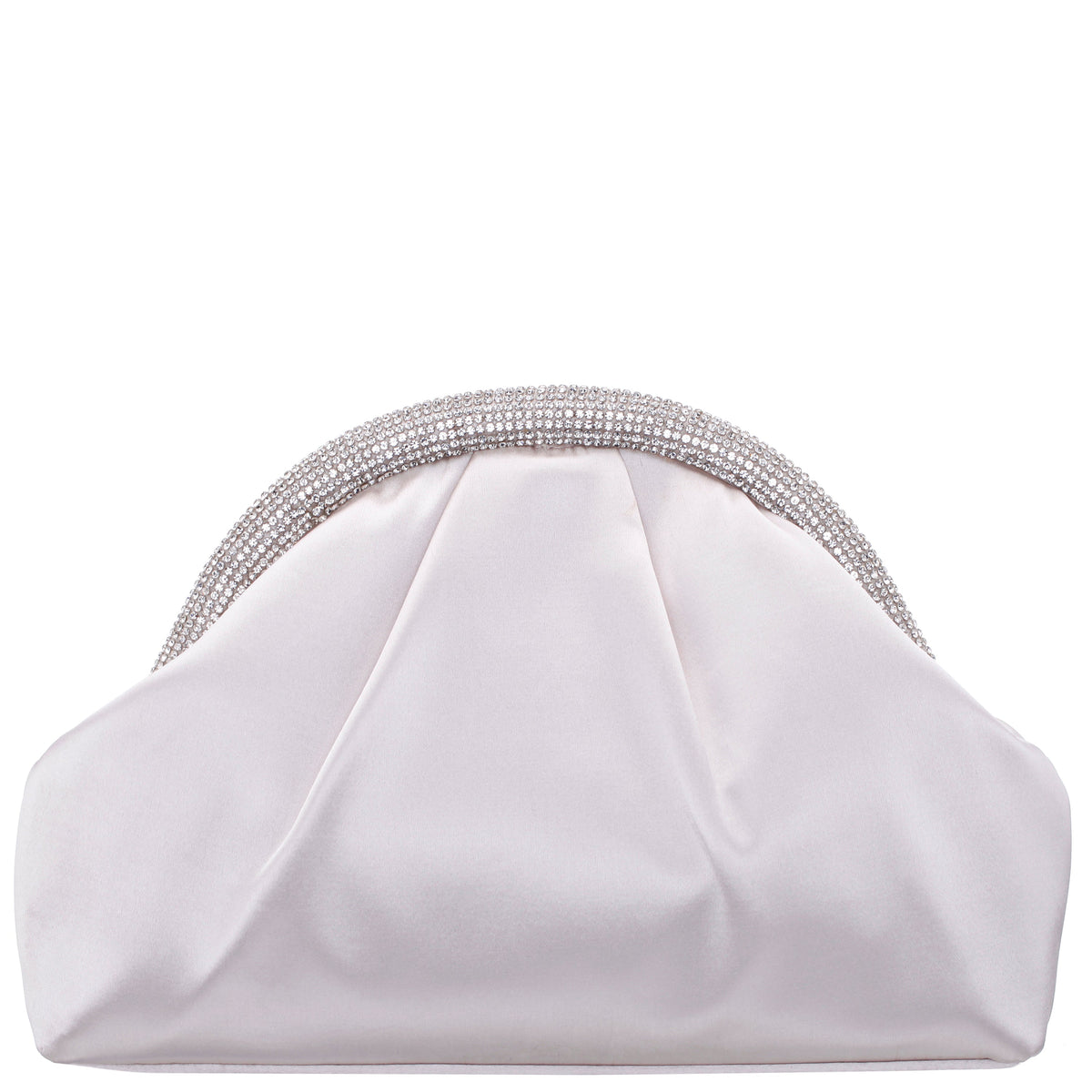 Nina Shoes Jane Beige Satin/Glass Crystal Frame Clutch