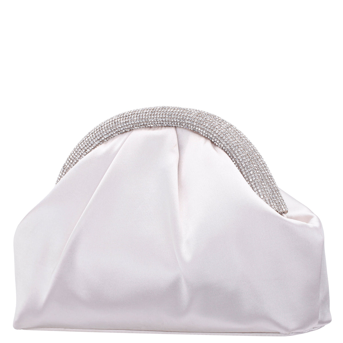 Nina Shoes Jane Beige Satin/Glass Crystal Frame Clutch